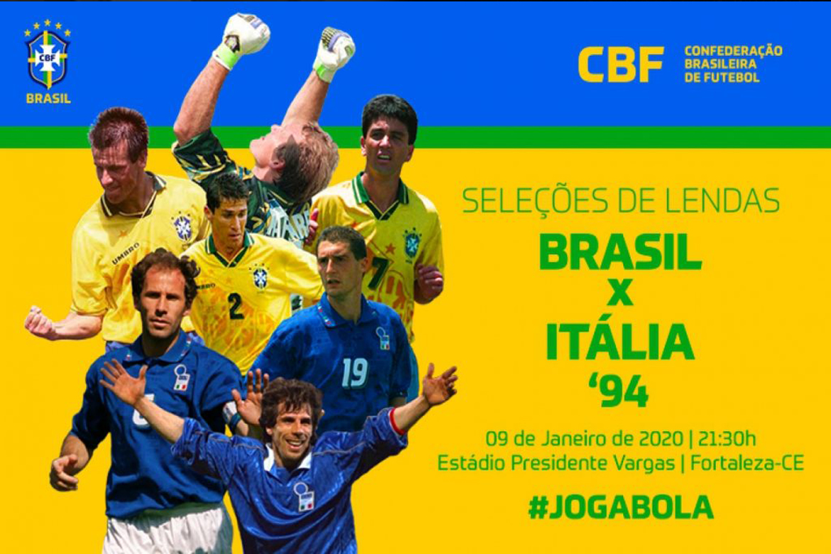 CBF anuncia jogo festivo em Fortaleza entre as seleções de Brasil e Itália da final da Copa de 1994