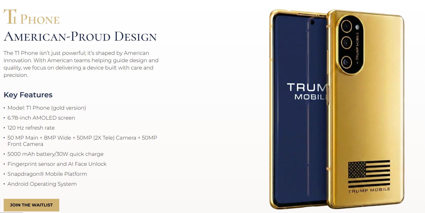 Celulares Americanos: Trump Phone Lança Nova Versão T1 com Dourado Elegante!