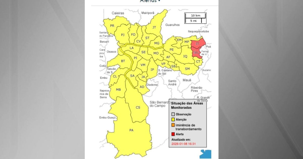 Chuva: cidade de São Paulo fica em estado de atenção para alagamentos