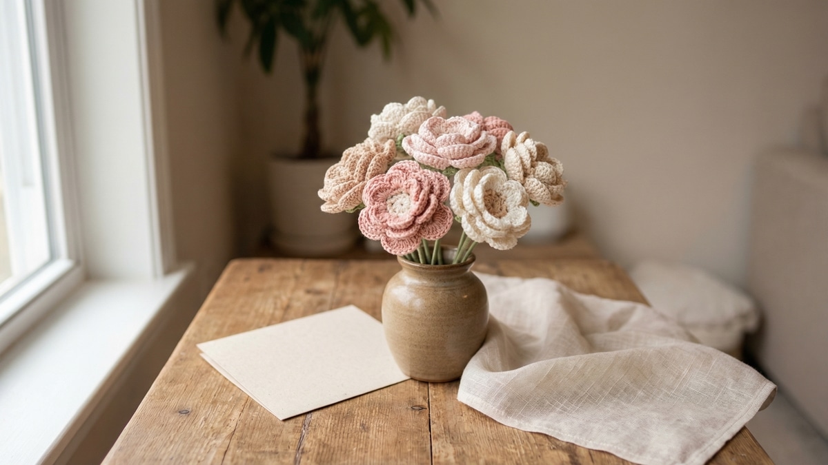Como criar arranjos de flores de crochê perfeitos para presentear quem você ama