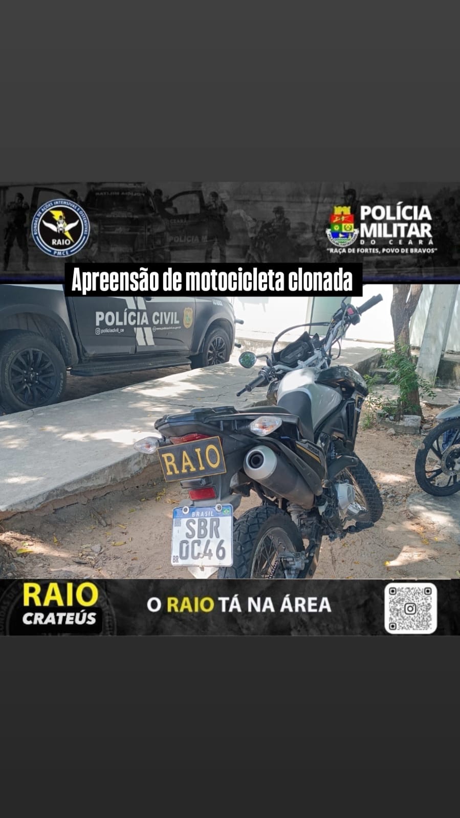 Crateús: Motocicleta suspeita de clonagem é apreendida
