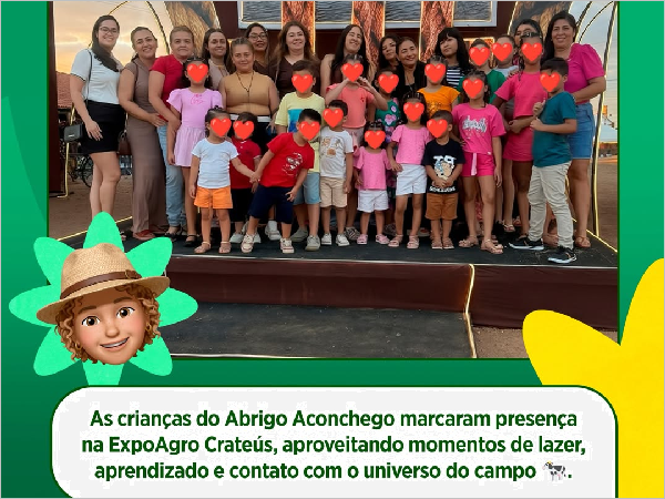 Crianças do Abrigo Aconchego de Crateús se divertem na ExpoAgro e aprendem sobre o campo