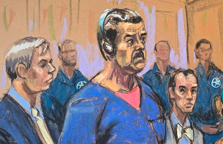 Desenho mostra Nicolás Maduro em audiência em Nova York