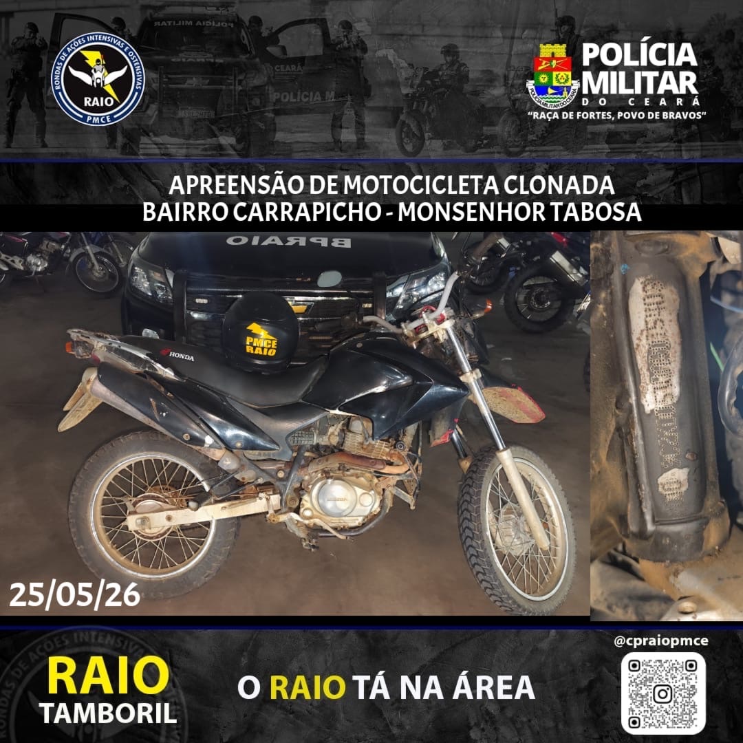 Motocicleta Clonada: Raio Apreende Veículo Falso em Monsenhor Tabosa, Ceará