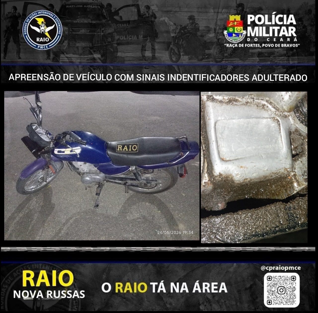 Motocicleta com sinais de adulteração é apreendida em Nova Russas: polícia realiza operação