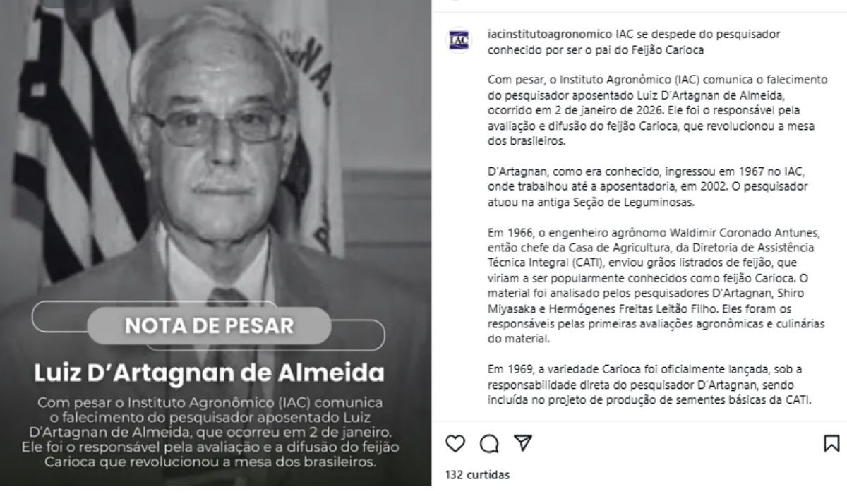 'Pai' do feijão Carioquinha morre aos 84 anos, em Campinas