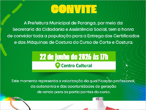 Prefeitura de Poranga Investe em Cidadania: Entrega de Certificados e Máquinas de Costura