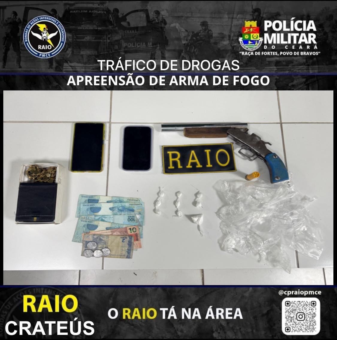 PRISÃO DE TRÁFICO DE DROGAS E APREENSÃO DE ARMA DE FOGO EM CRATEÚS: Polícia Age Rápido