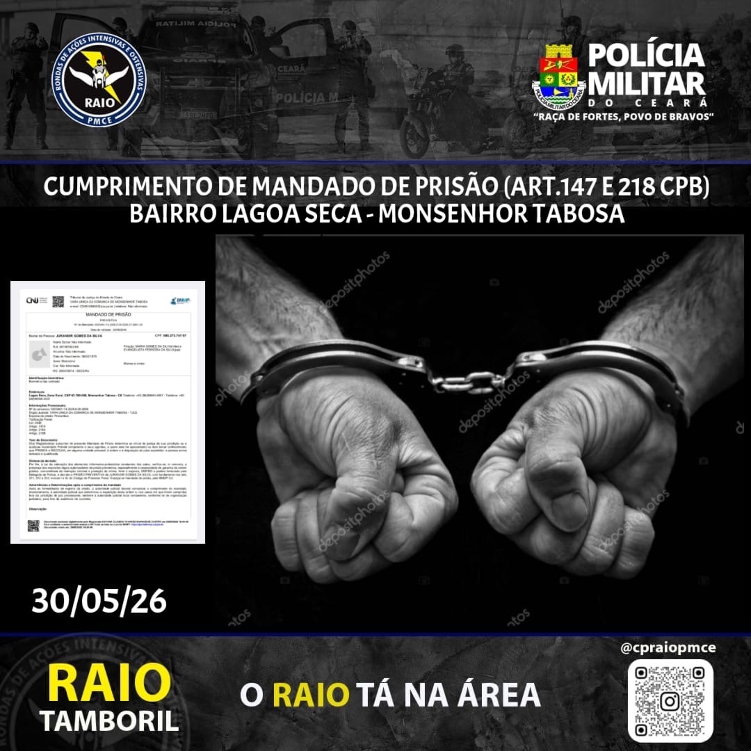 Raio Tamboril Efetua Prisão em Monsenhor Tabosa: Mandado de Prisão Cumprido com Eficiência