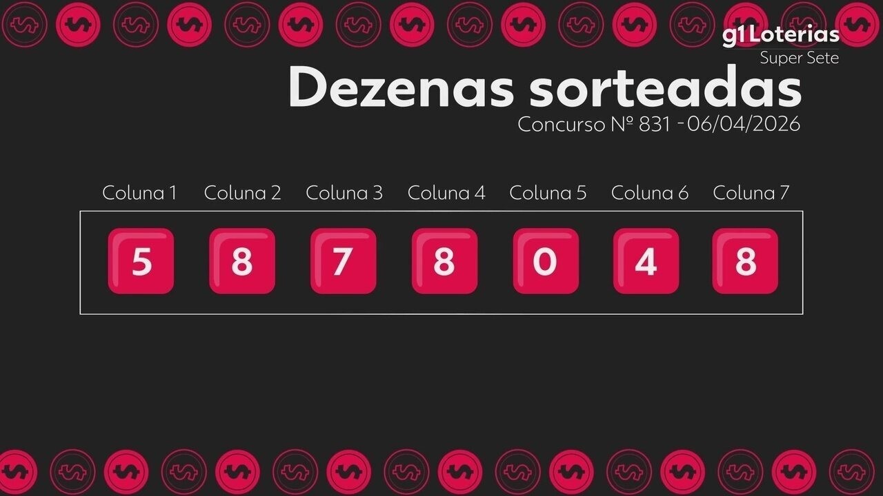 Sorteio da Super Sete: confira os números sorteados do concurso 831