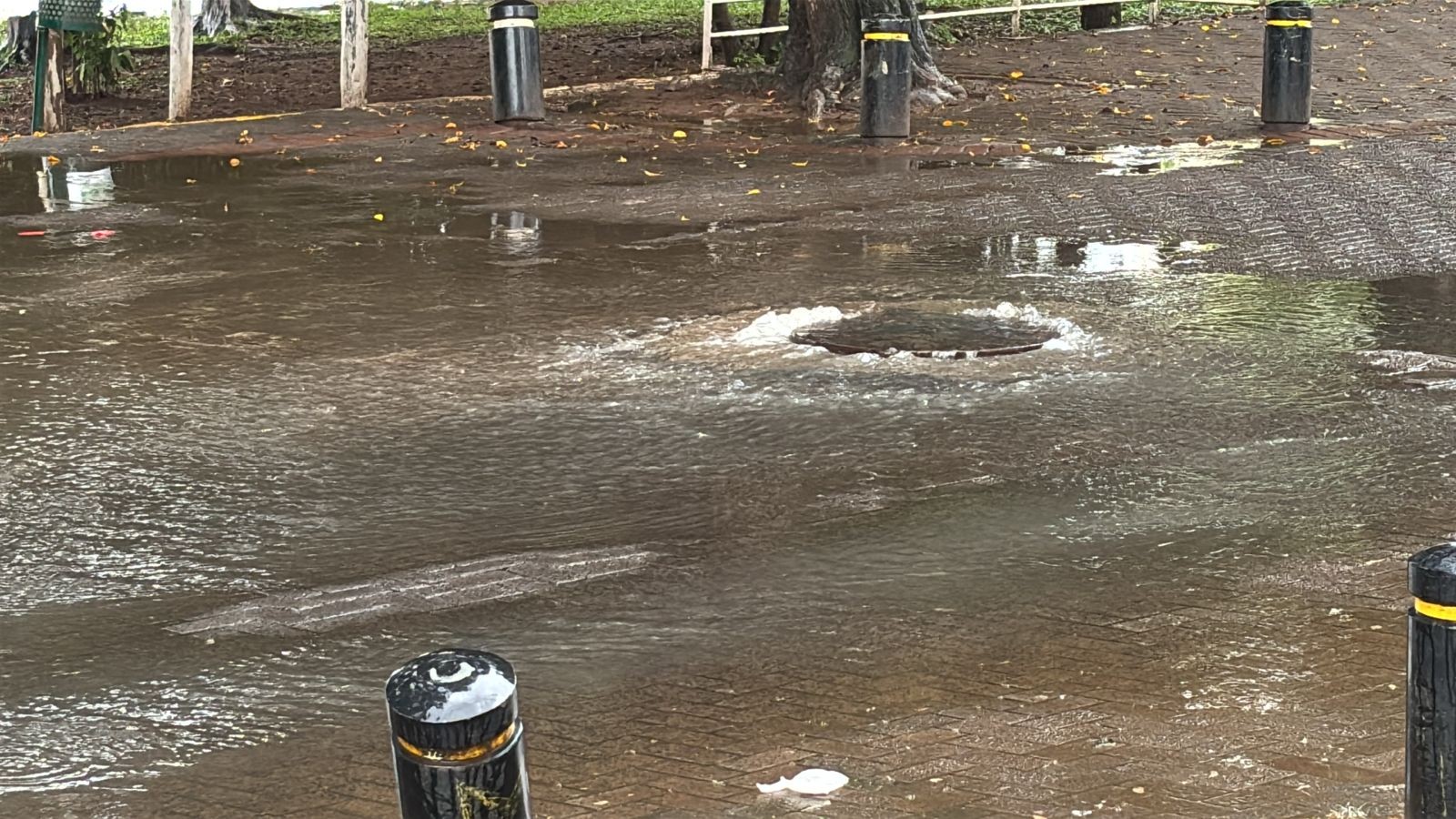 Vazamento de esgoto alaga avenida na Rua do Porto e escoa direto no Rio Piracicaba: 'decep