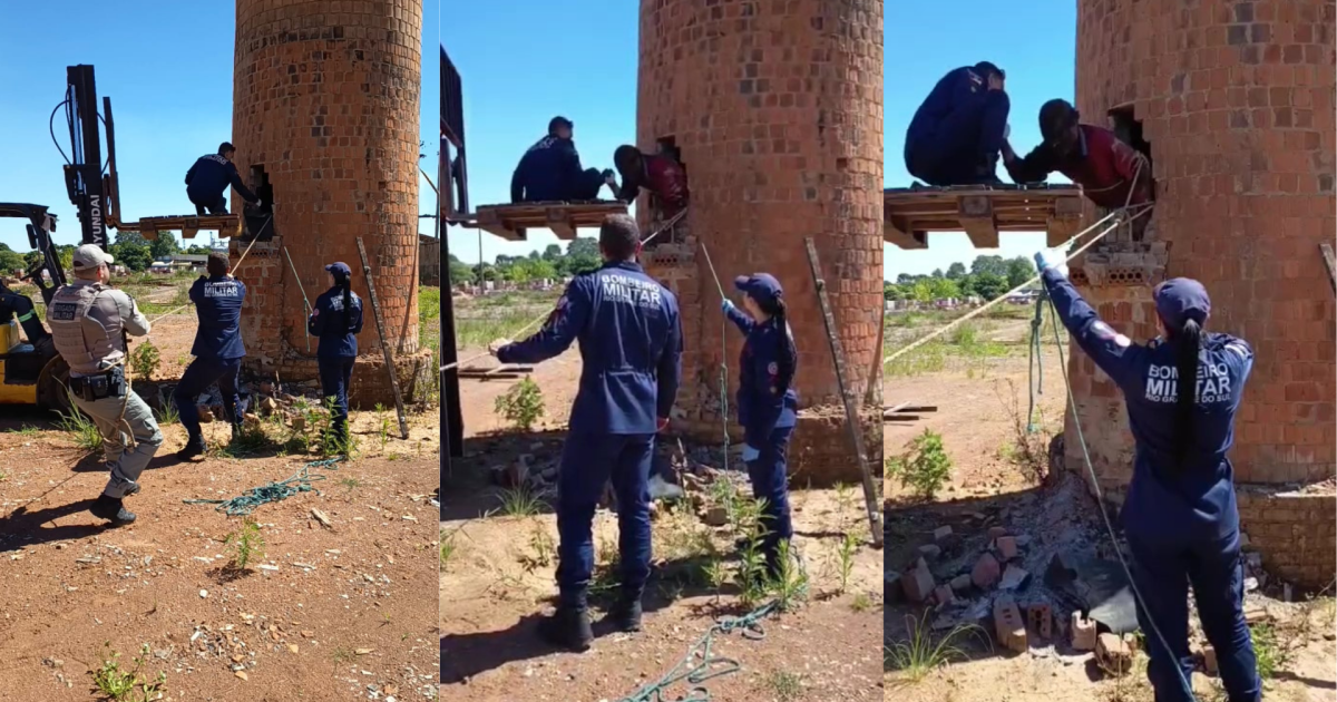 Vídeo: Homem é resgatado após ficar dois dias preso em chaminé no RS