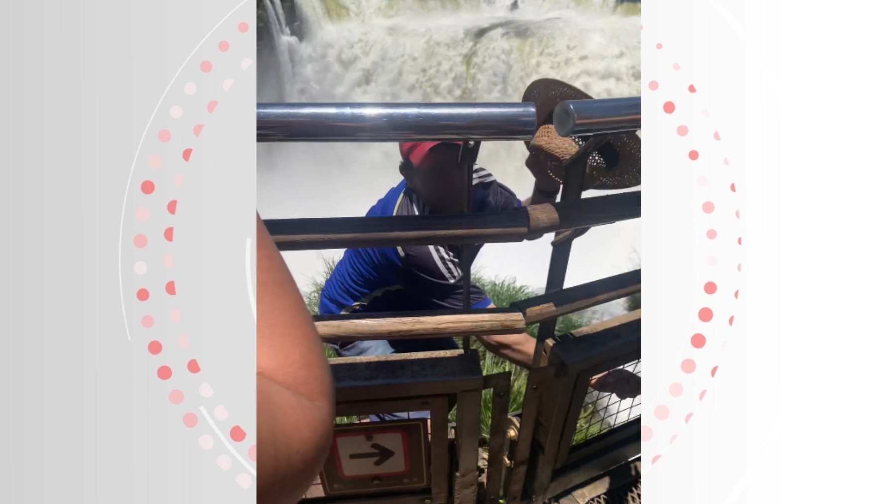 VÍDEO: turista pula grades de proteção para pegar chapéu na Garganta do Diabo, lado argent